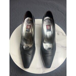 Vintage Anne Klein II Formal Leather 3" Kitten Pumps Pointed Toe Black SZ 7.5N